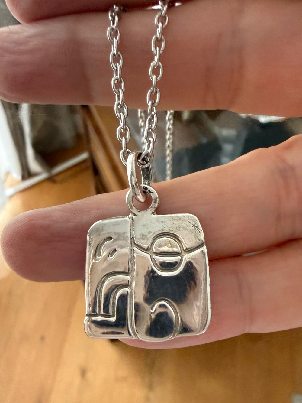 Mayan alphabet initial A silver pendant & chain